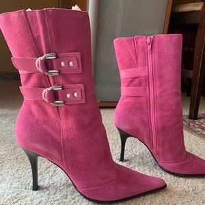 Pink suede boots made in Brazil